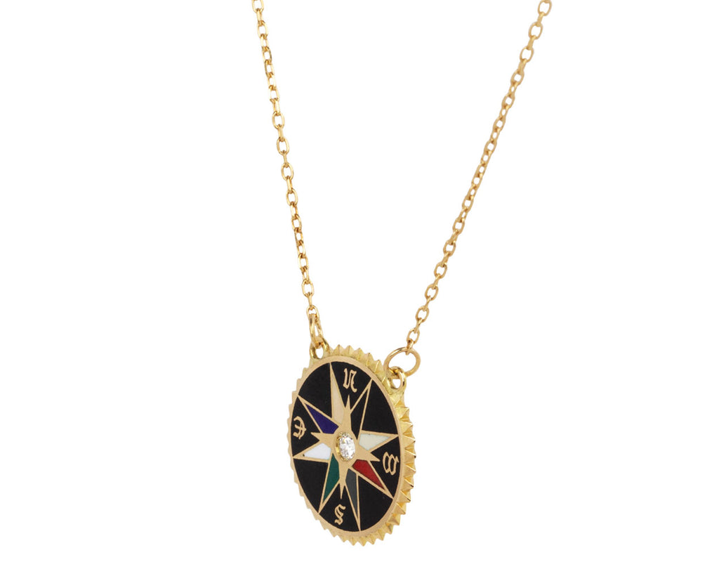 Black Internal Compass Petite Enamel Necklace