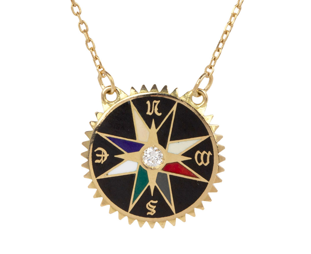 Black Internal Compass Petite Enamel Necklace