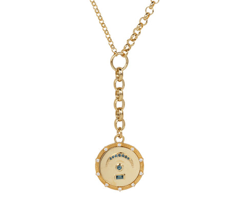 Medium Mixed Belcher and London Blue Topaz Pause Medallion Necklace