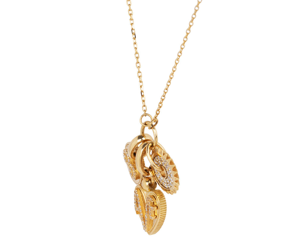 Diamond Disk, Infinity Mini Coin and Diamond Amate Miniature Crest Necklace