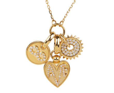 Diamond Disk, Infinity Mini Coin and Diamond Amate Miniature Crest Necklace