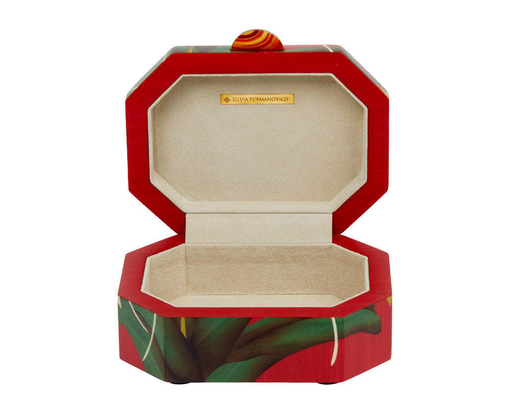 Small White Orchid and Butterfly Marquetry Box