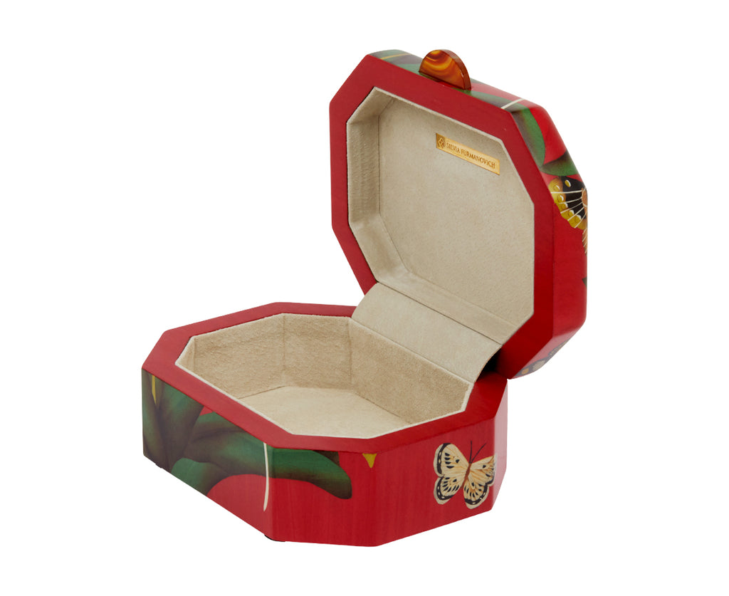 Small White Orchid and Butterfly Marquetry Box