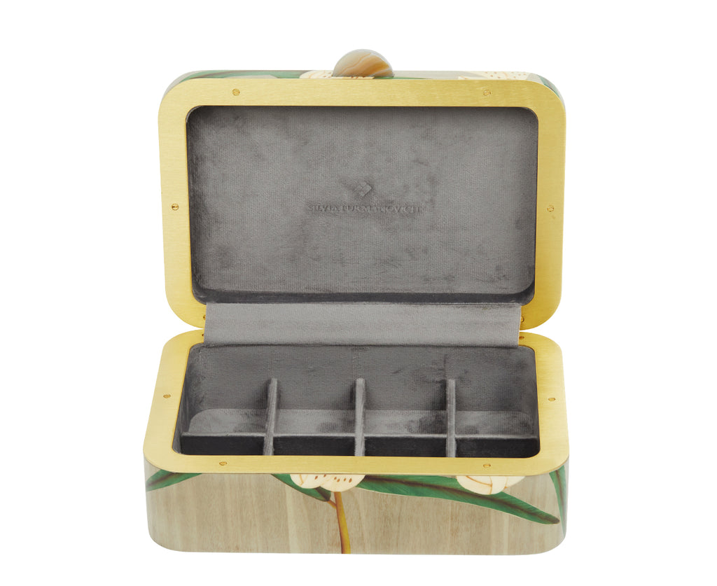 Medium White Lilly Pattern Marquetry Box