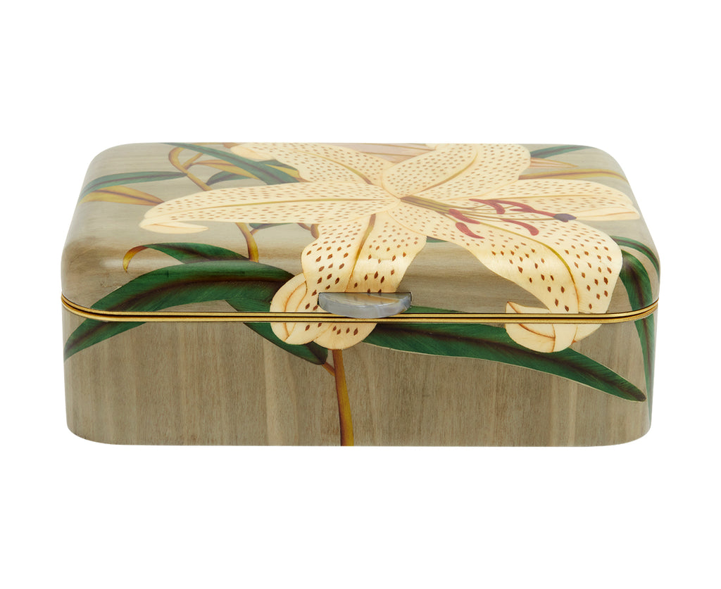 Medium White Lilly Pattern Marquetry Box