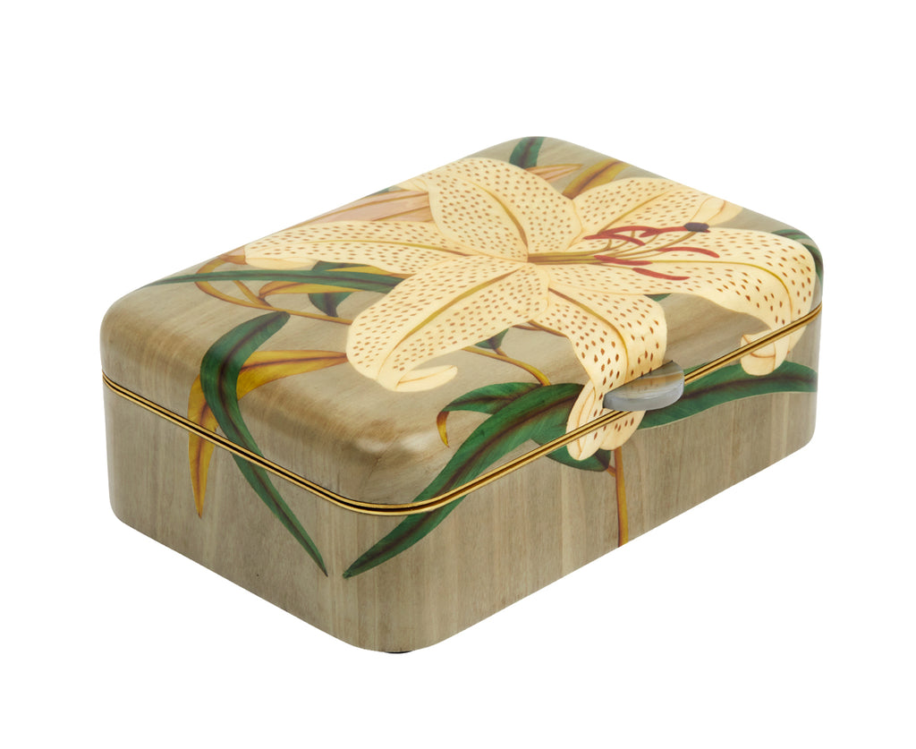 Medium White Lilly Pattern Marquetry Box