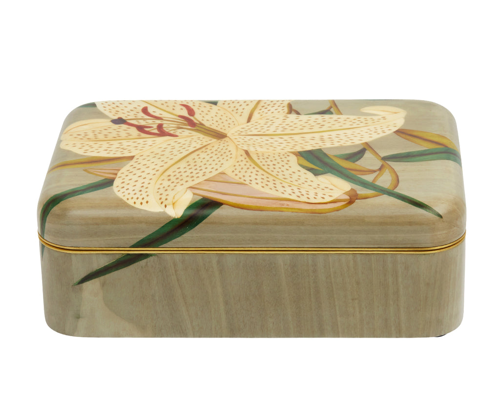 Medium White Lilly Pattern Marquetry Box
