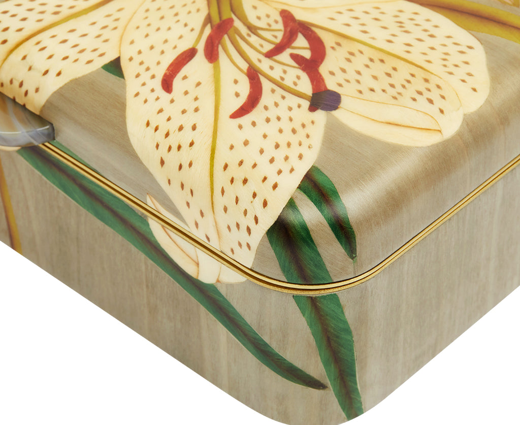 Medium White Lilly Pattern Marquetry Box