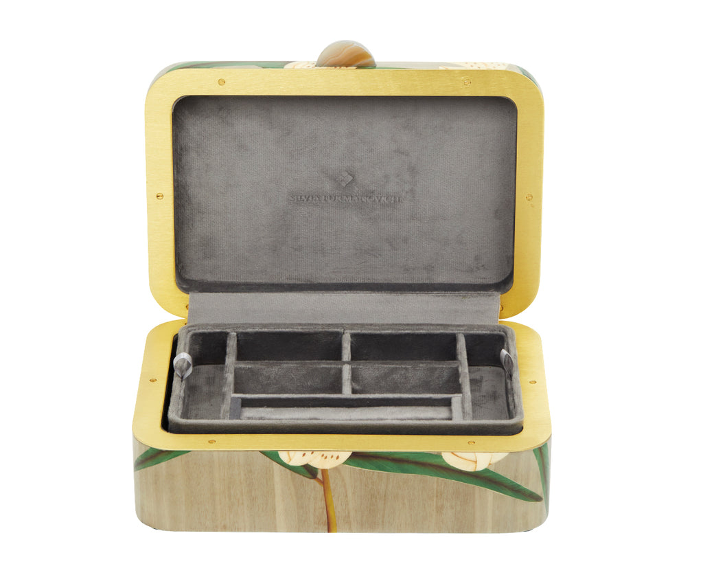 Medium White Lilly Pattern Marquetry Box