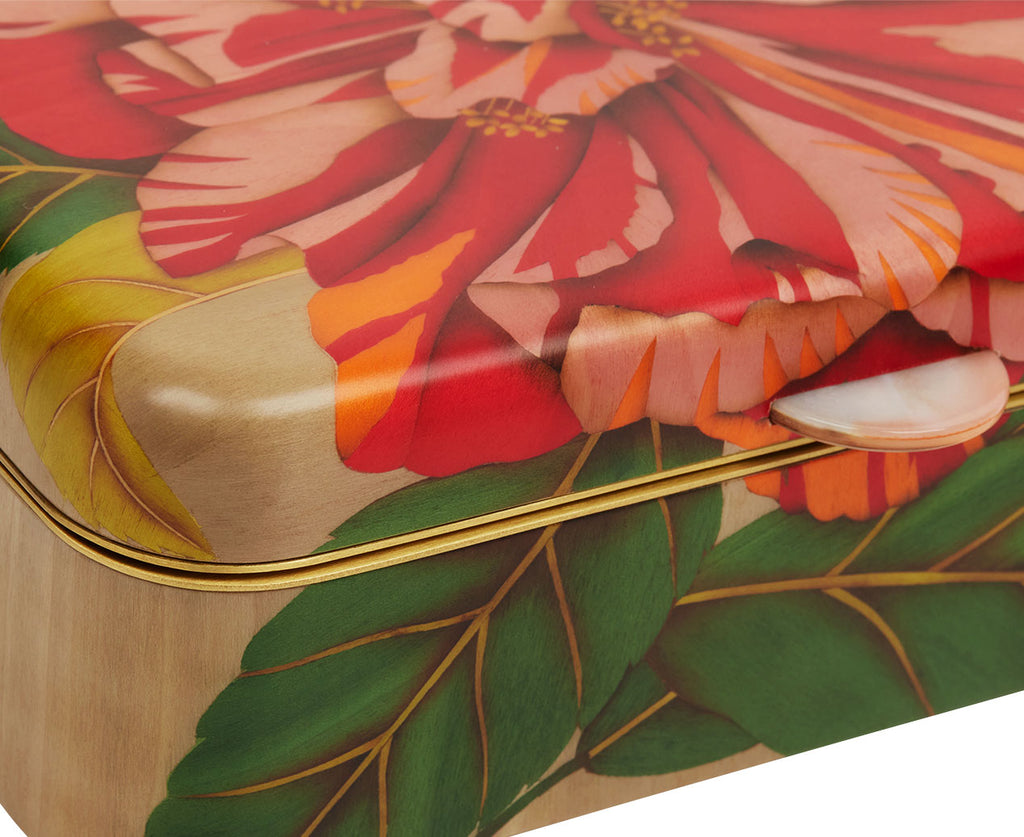 Red Peony Marquetry Box