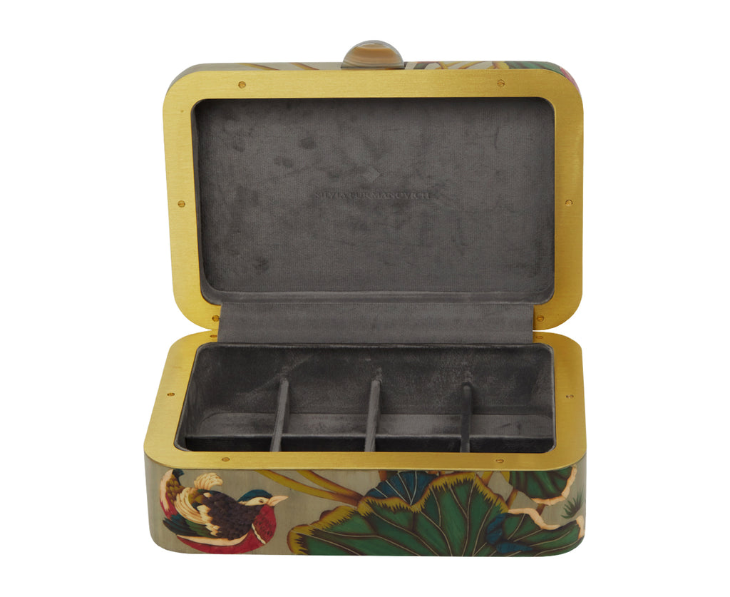 Medium Pink Flower Pattern Marquetry Box