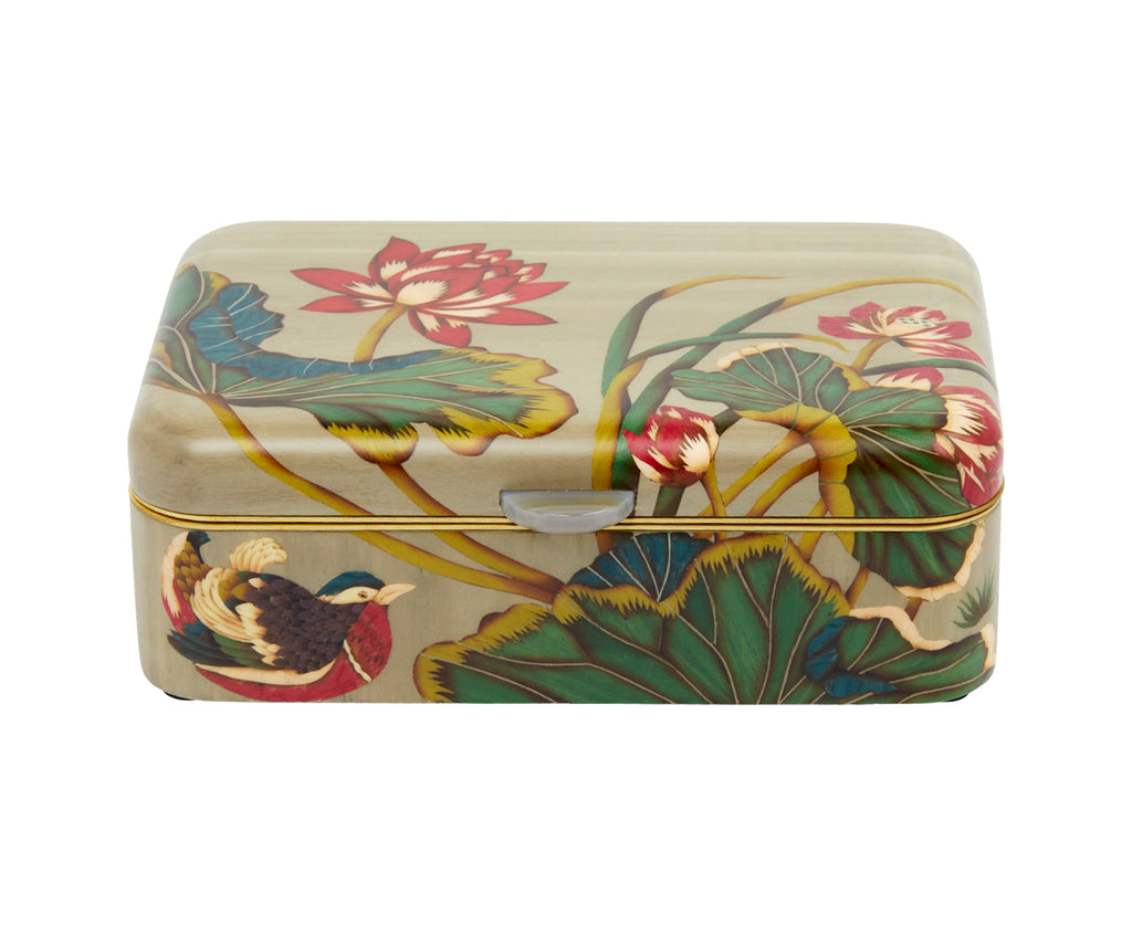 Medium Pink Flower Pattern Marquetry Box