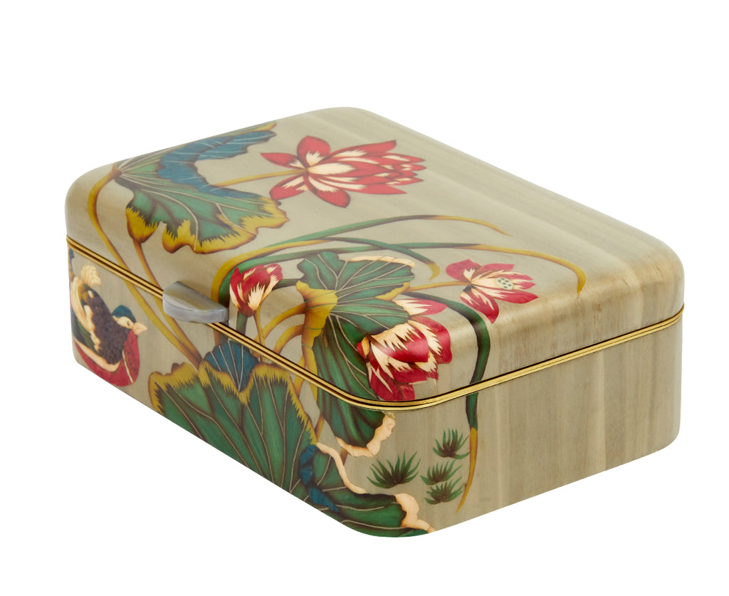 Medium Pink Flower Pattern Marquetry Box