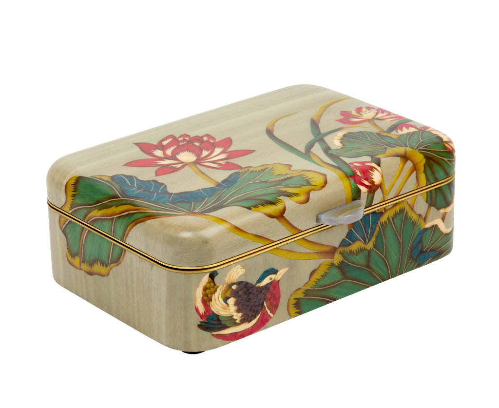 Medium Pink Flower Pattern Marquetry Box