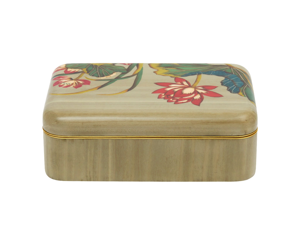 Medium Pink Flower Pattern Marquetry Box