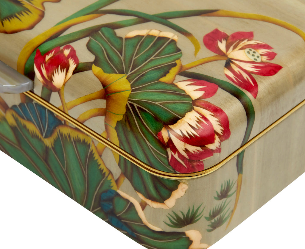 Medium Pink Flower Pattern Marquetry Box