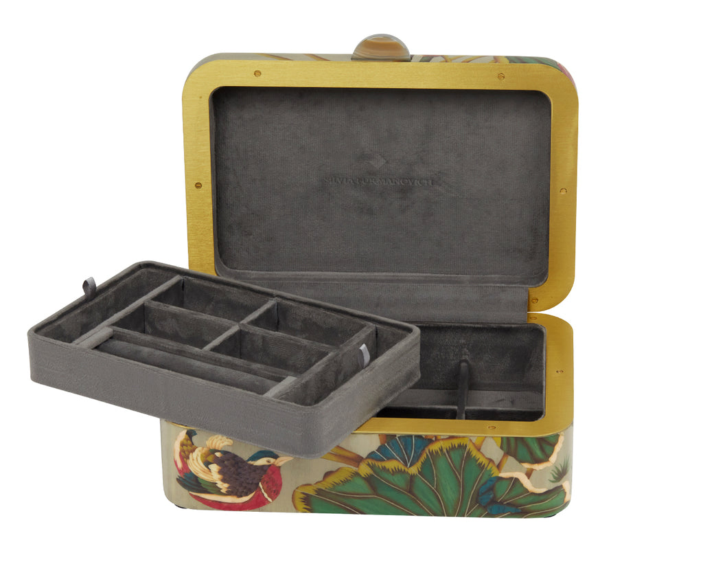 Medium Pink Flower Pattern Marquetry Box