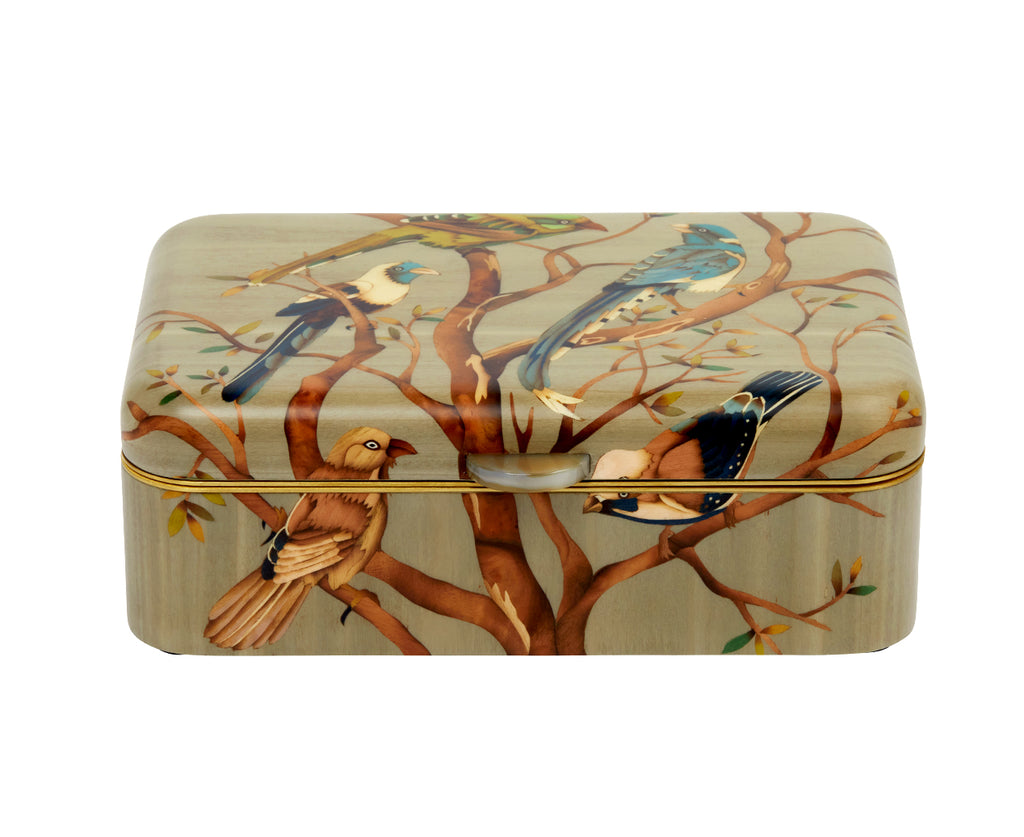 Medium Bird Pattern Marquetry Box