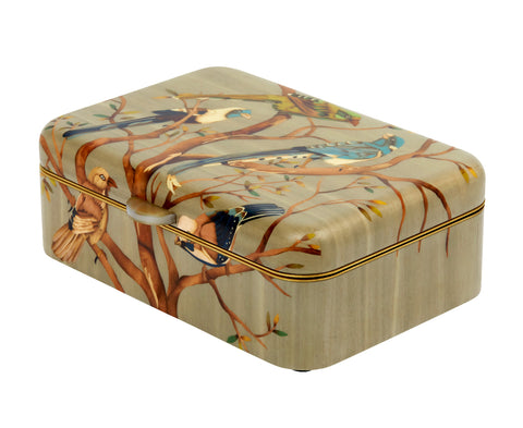 Medium Bird Pattern Marquetry Box