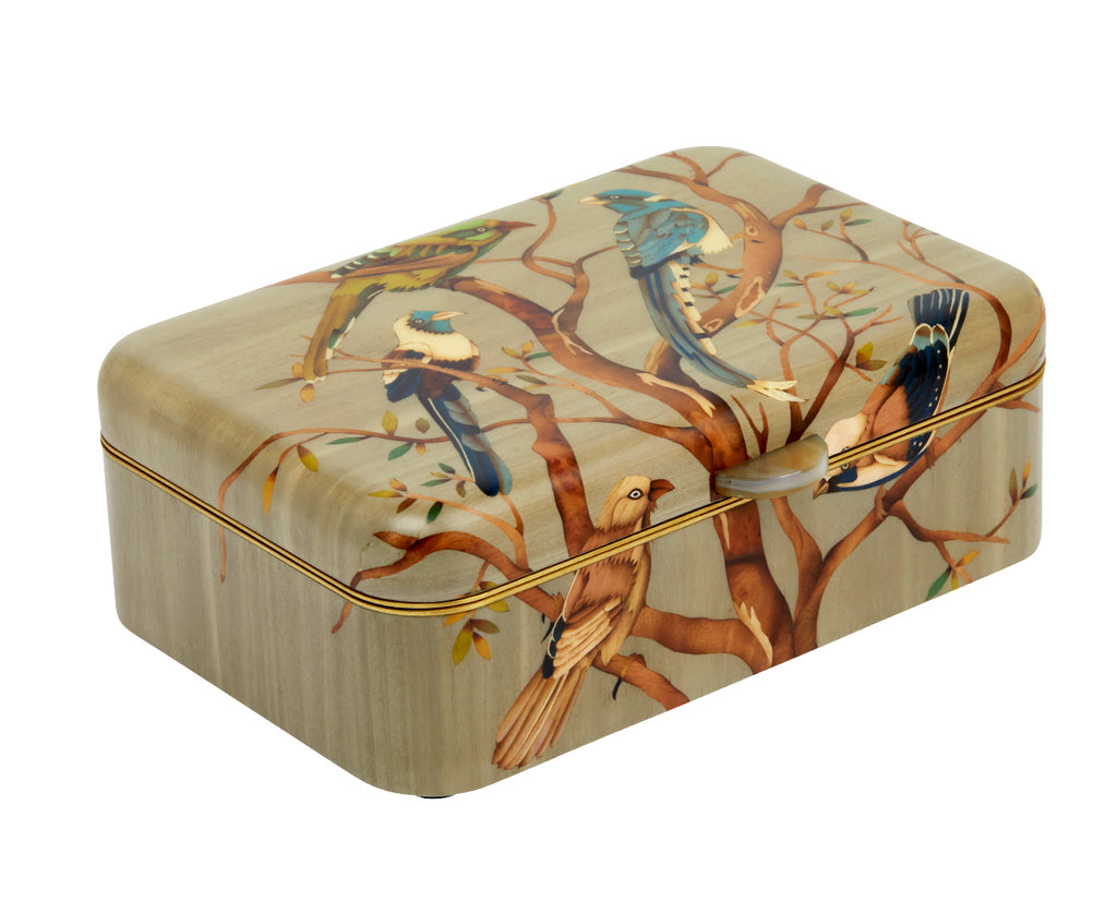 Medium Bird Pattern Marquetry Box