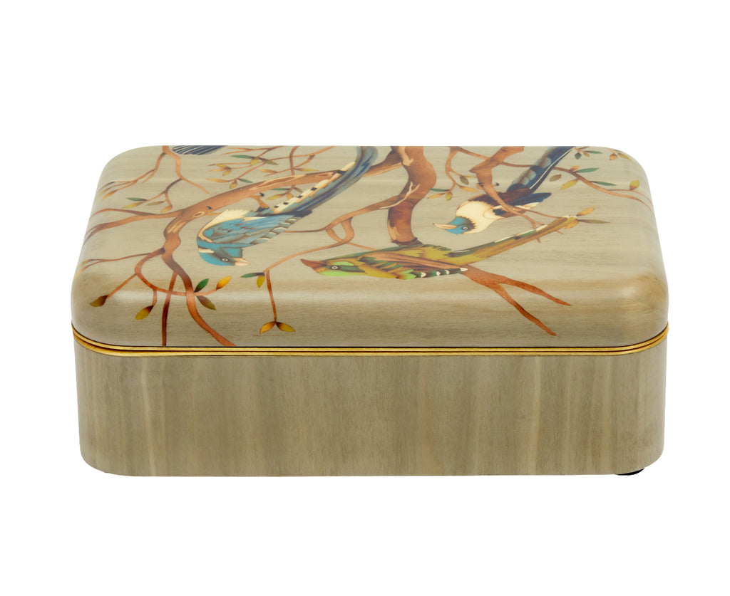 Medium Bird Pattern Marquetry Box