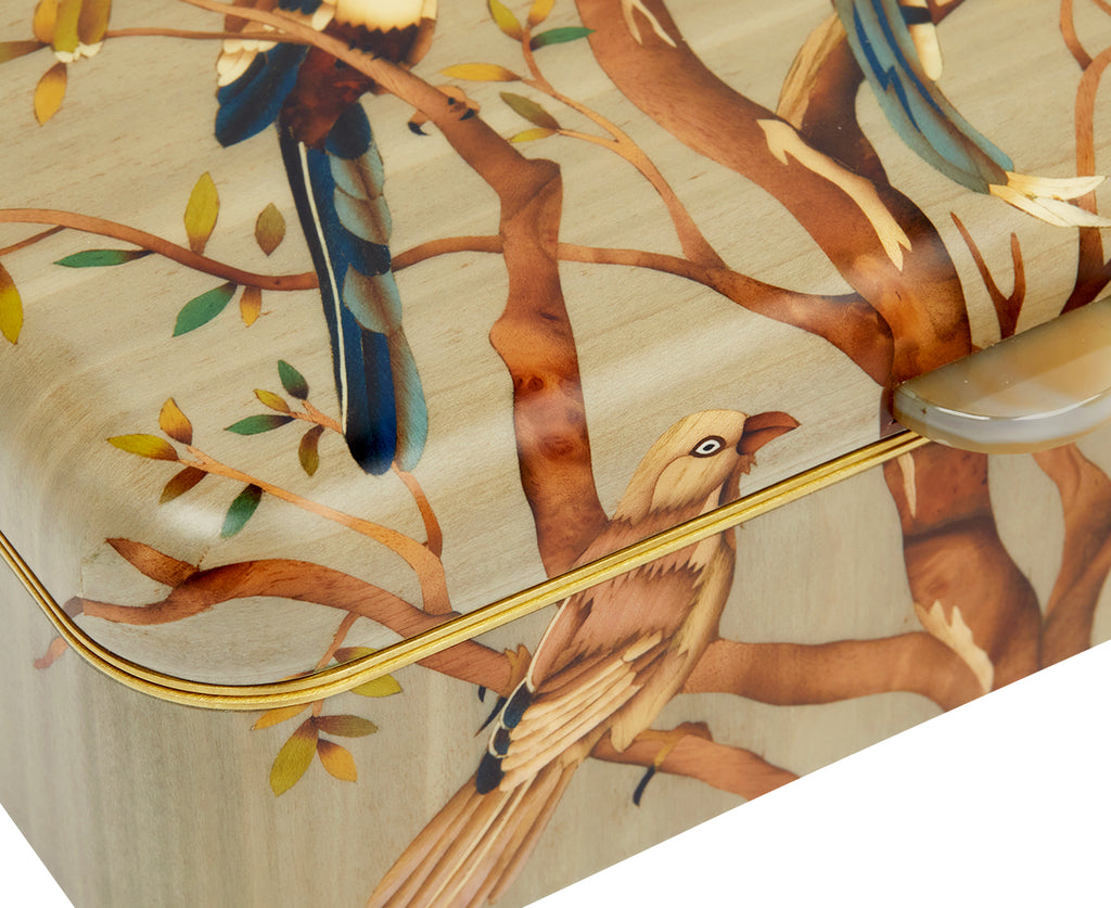 Medium Bird Pattern Marquetry Box