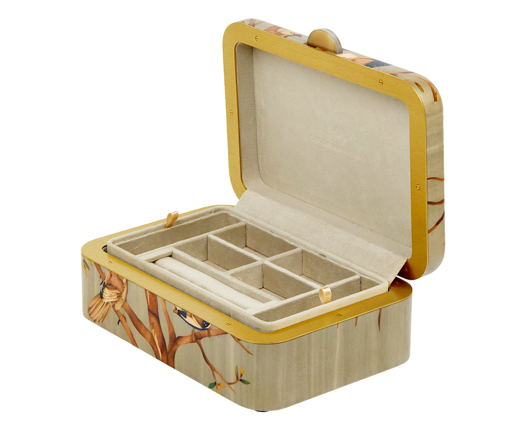 Medium Bird Pattern Marquetry Box