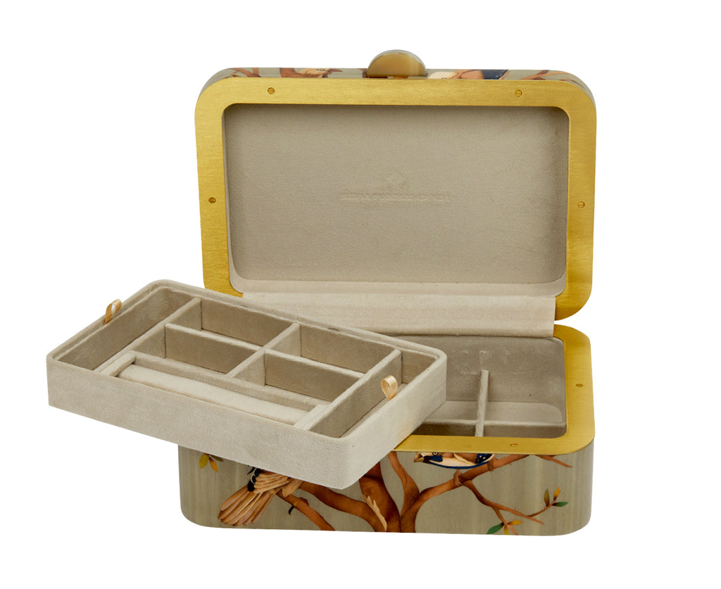 Medium Bird Pattern Marquetry Box