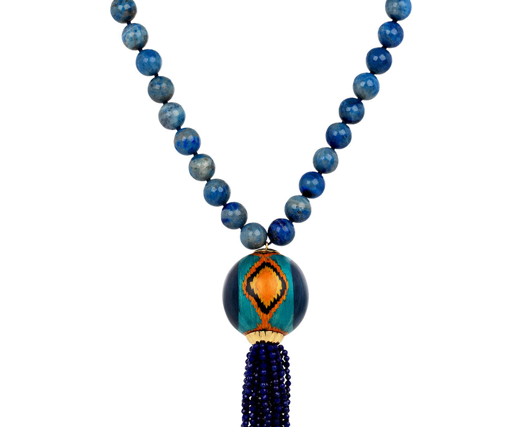 Silvia Furmanovich Lapis Bead and Tassel Marquetry Ball Necklace