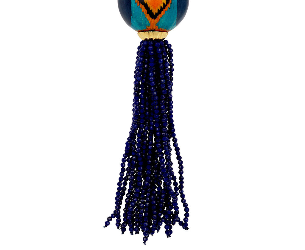 Silvia Furmanovich Lapis Bead and Tassel Marquetry Ball Necklace Tassel Close Up