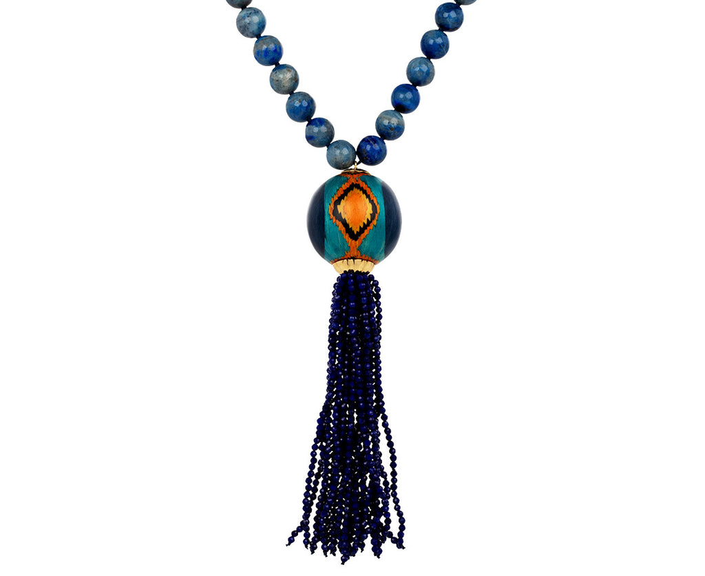 Silvia Furmanovich Lapis Bead and Tassel Marquetry Ball Necklace Full