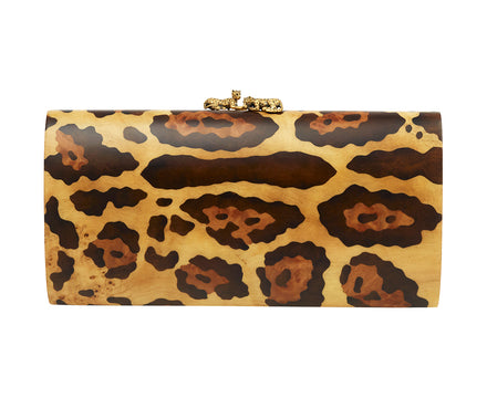 Silvia Furmanovich Marquetry Leopard Clutch with Gold Closure