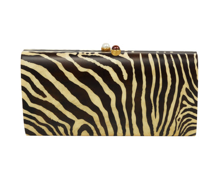 Silvia Furmanovich Marquetry Zebra Clutch with Pearl Closure