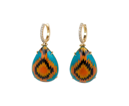 Silvia Furmanovich Diamond Huggie and Turquoise Marquetry Drop Earrings