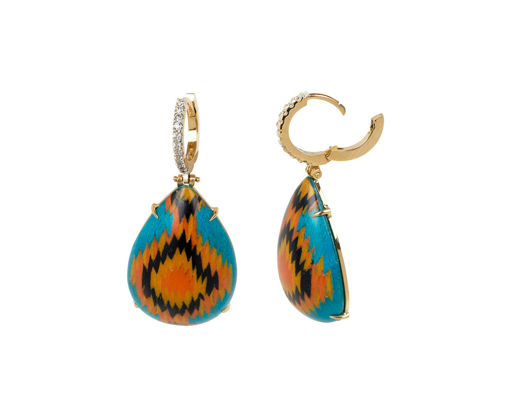 Silvia Furmanovich Diamond Huggie and Turquoise Marquetry Drop Earrings Clasp Open