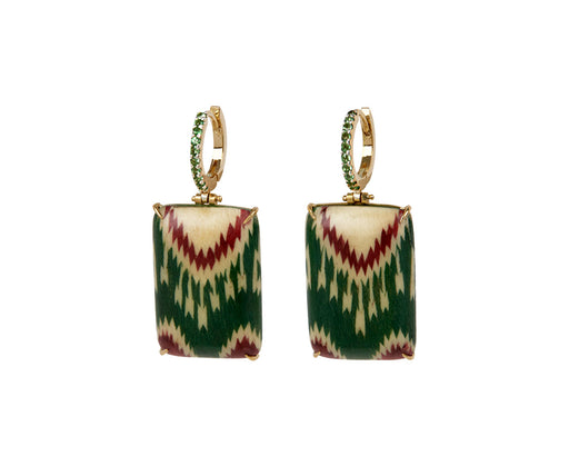 Silvia Furmanovich Tsavorite Garnet Huggie and Turquoise Marquetry Drop Earrings