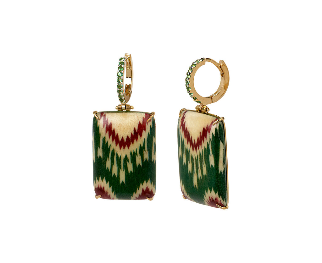 Silvia Furmanovich Tsavorite Garnet Huggie and Turquoise Marquetry Drop Earrings Side View
