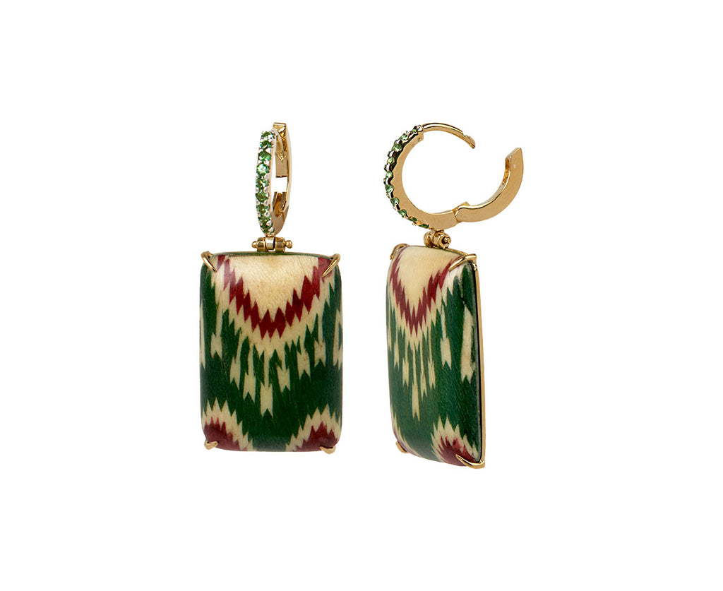 Silvia Furmanovich Tsavorite Garnet Huggie and Turquoise Marquetry Drop Earrings Clasp Open