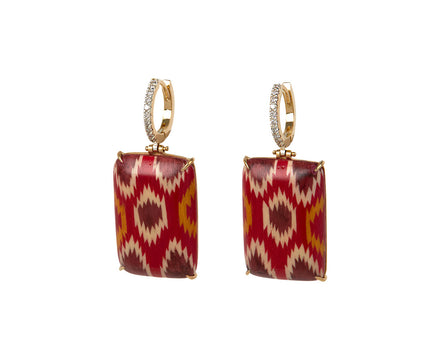 Silvia Furmanovich Diamond Huggie and Red Marquetry Drop Earrings