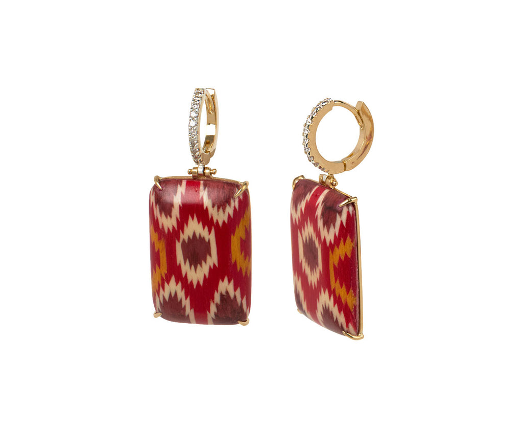 Silvia Furmanovich Diamond Huggie and Red Marquetry Drop Earrings Side View
