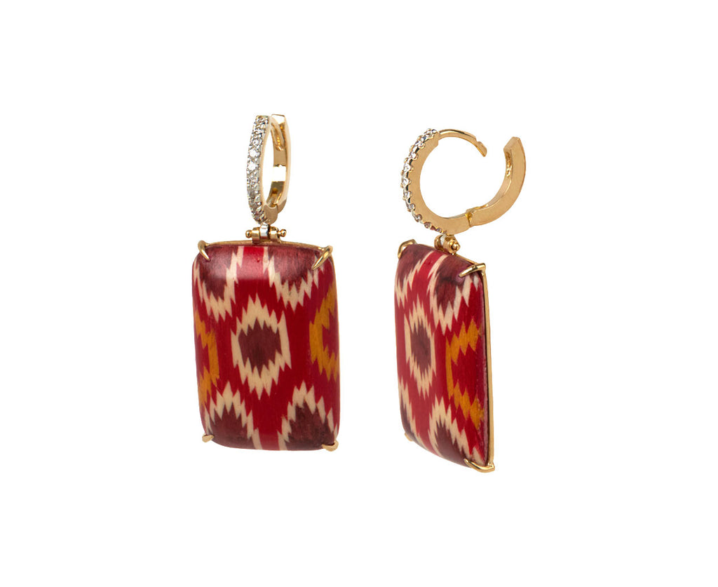 Silvia Furmanovich Diamond Huggie and Red Marquetry Drop Earrings Clasp Open