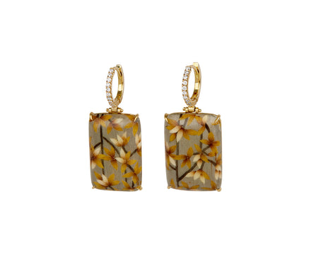 Silvia Furmanovich Diamond Huggie and Bird Marquetry Drop Earrings