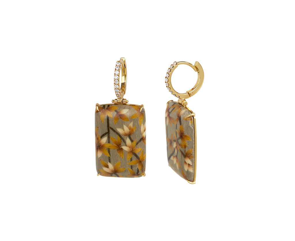 Silvia Furmanovich Diamond Huggie and Bird Marquetry Drop Earrings Side View