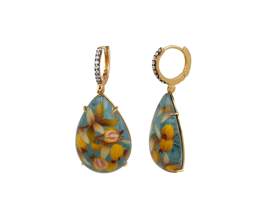 Silvia Furmanovich Diamond Huggie and Mini Teardrop Marquetry Drop Earrings Side View
