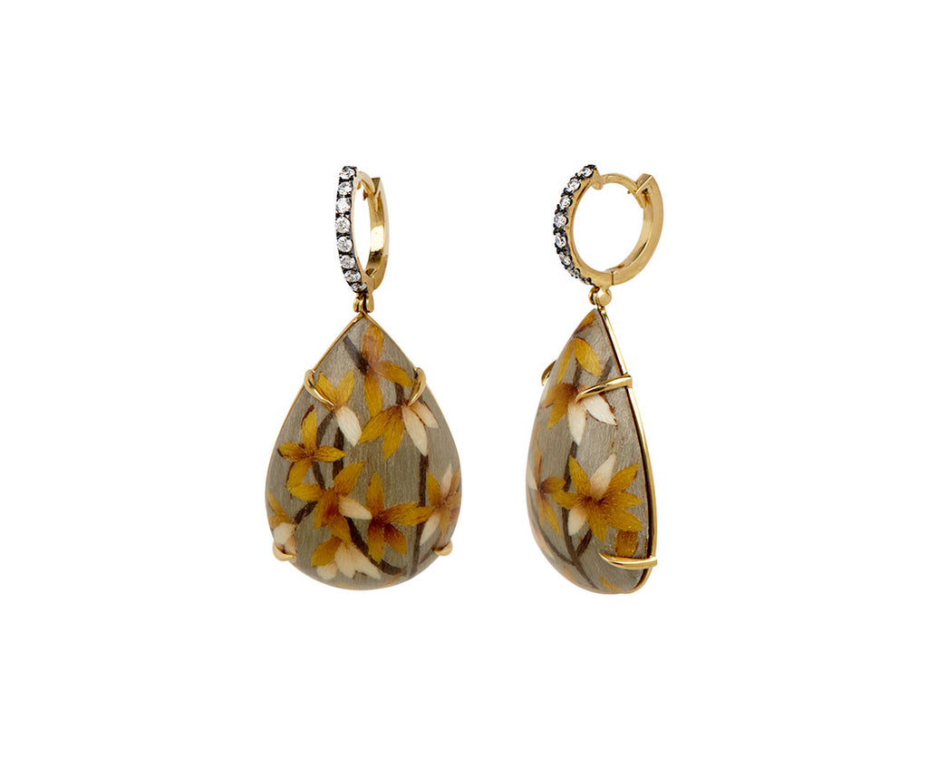 Silvia Furmanovich Diamond Huggie and Mini Marquetry Drop Earrings Side View