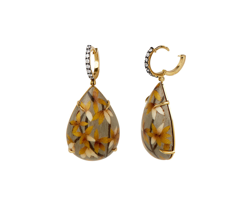 Silvia Furmanovich Diamond Huggie and Mini Marquetry Drop Earrings Clasp Open