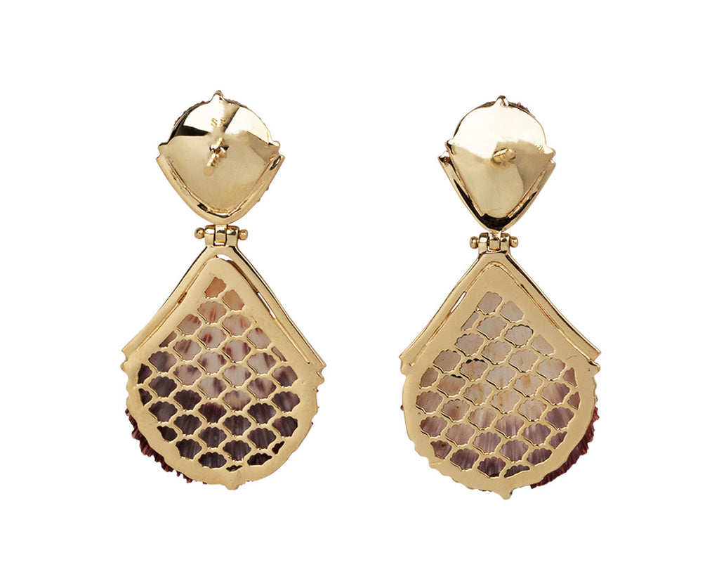 Diamond and Double Shell Drop Earrings