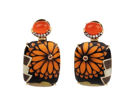Black and Orange Floral Marquetry Earrings