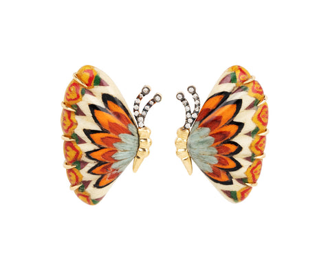 Small Colorful Marquetry Diamond Butterfly Earrings