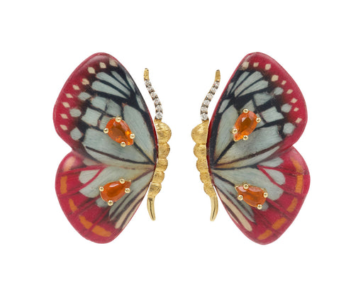 Small Marquetry and Fire Opal Butterfly Earrings